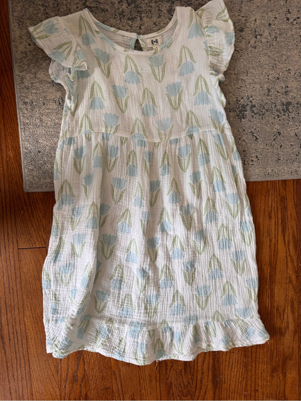 Rae + Rae Blue Floral Cotton Kids Dress with Ruffle Sleeves